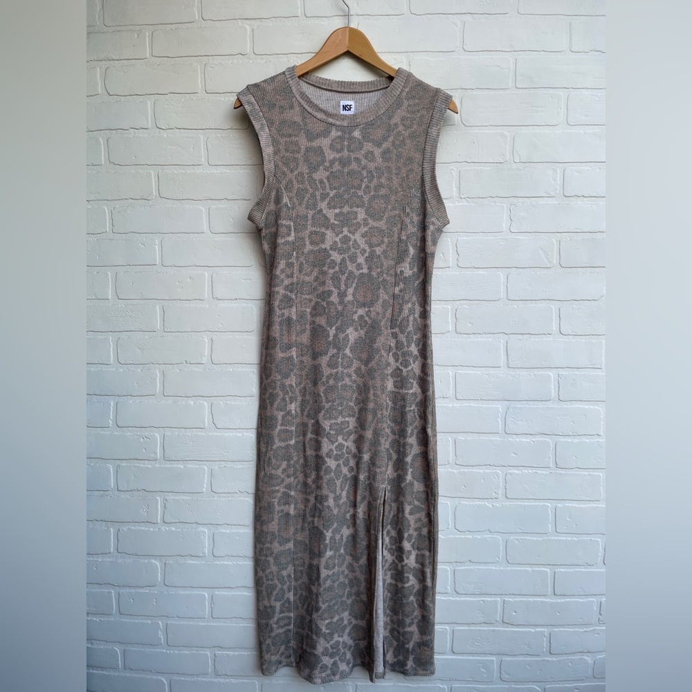 NSF Bella Leopard Sleeveless midi Dress